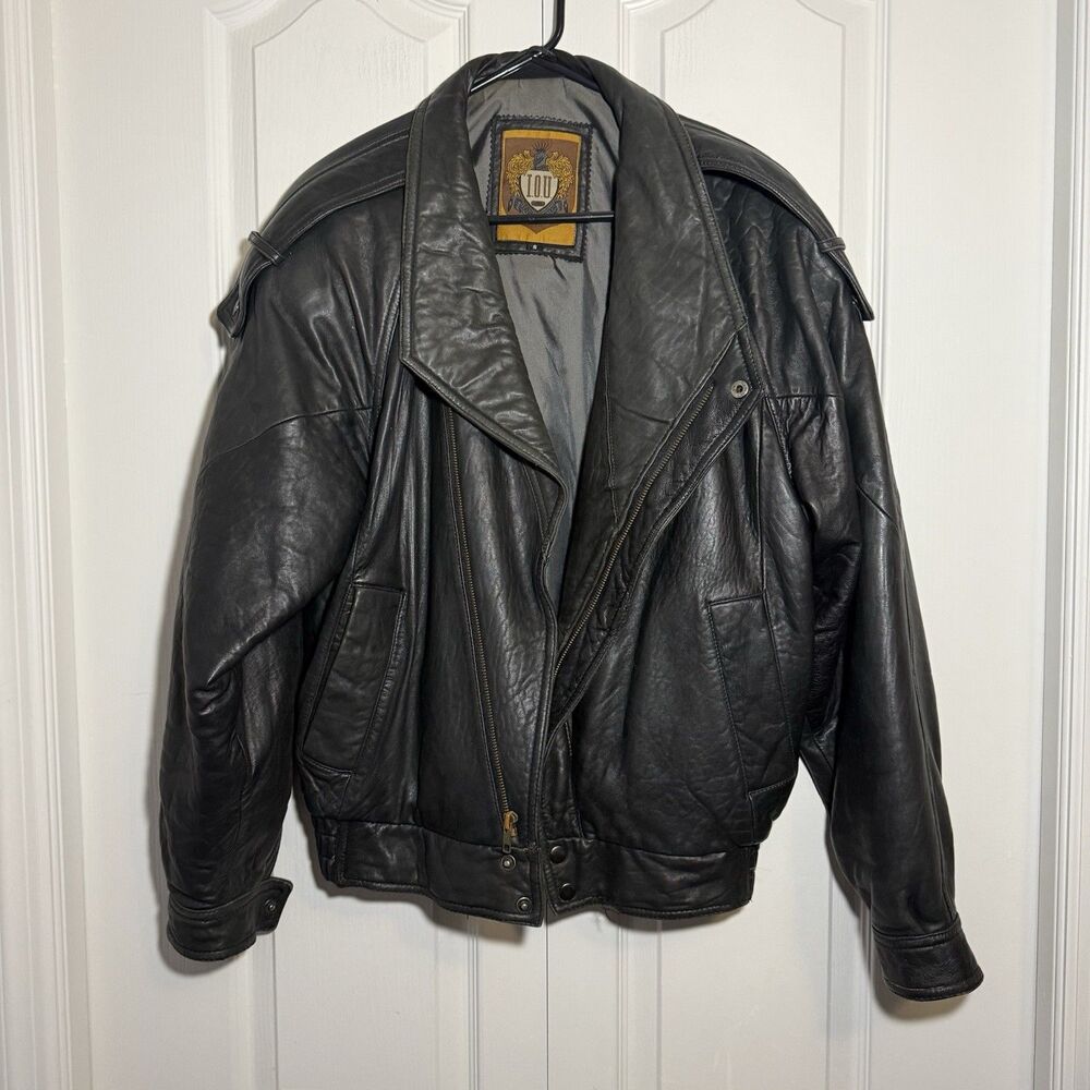 Vintage IOU Genuine Black Leather Bomber Biker Jacket Men’s S Full Zip 90s